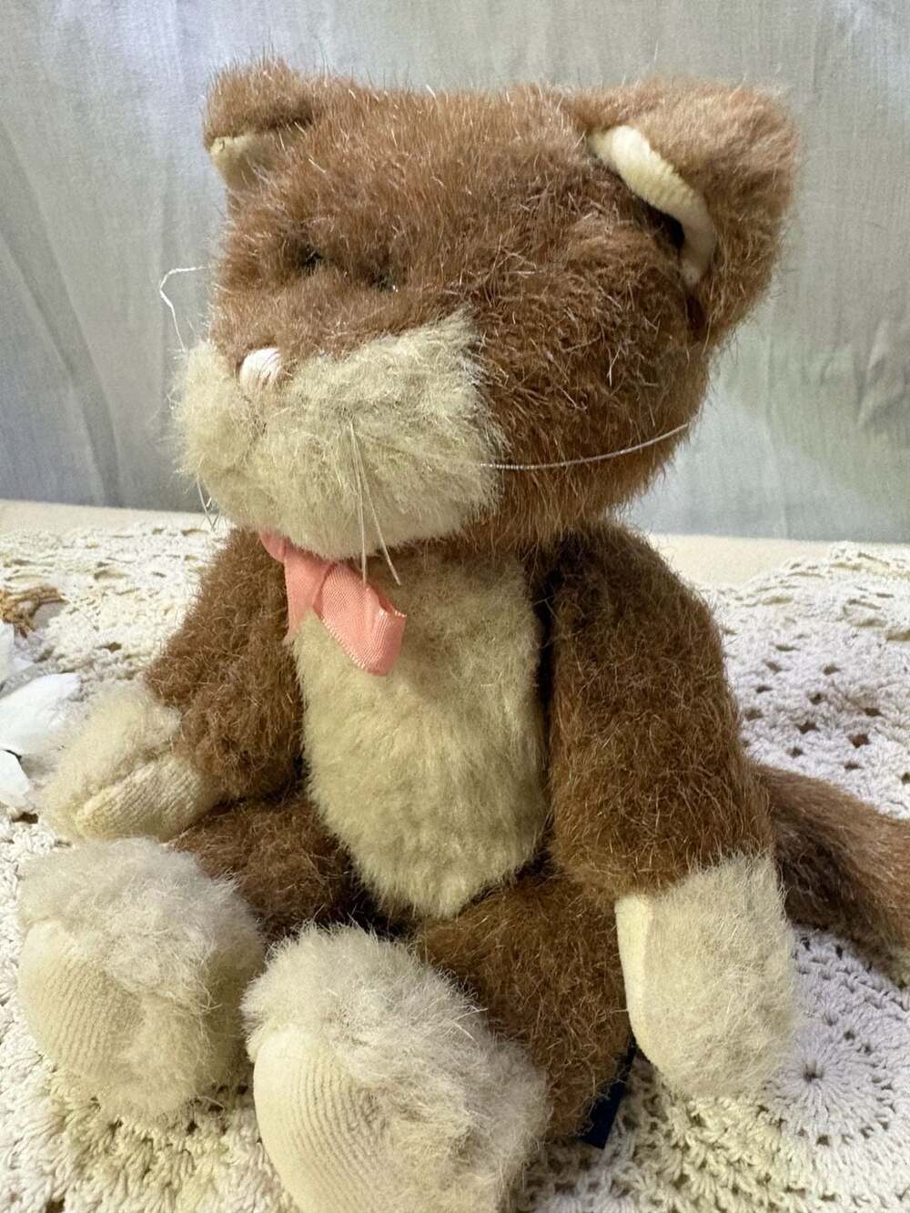 VTG Rare Boyd's Bear Plush Kitty Cat Jointed 1990 Green Eyes Pink Nose 9” EUC